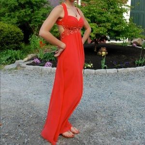 Cache coral beaded prom dress, size 0